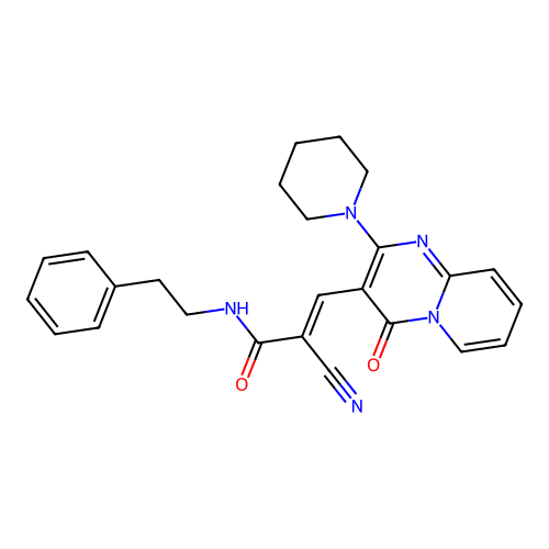 (2E)-2-cyano-3-[4-oxo-2-(piperidin-1-yl)-4H-pyrido[1,2-a]pyrimidin-3-yl]-N-(2-phenylethyl)prop-2-enamide structure
