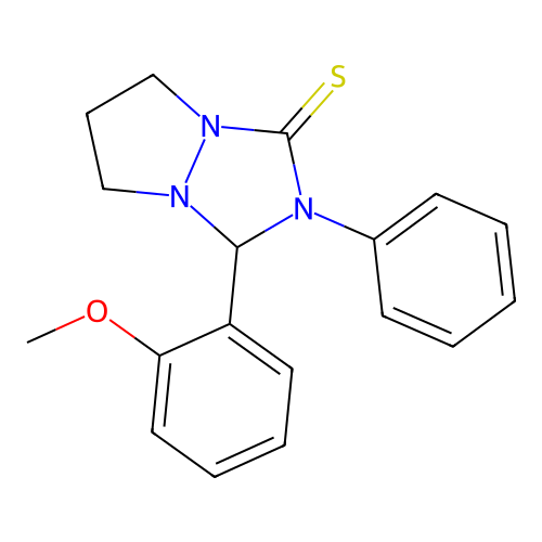 1-(2-methoxyphenyl)-2-phenyl-1,5,6,7-tetrahydropyrazolo[1,2-a][1,2,4]triazole-3-thione structure