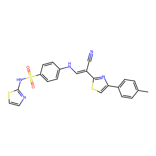 (E)-4-((2-cyano-2-(4-(p-tolyl)thiazol-2-yl)vinyl)amino)-N-(thiazol-2-yl)benzenesulfonamide structure