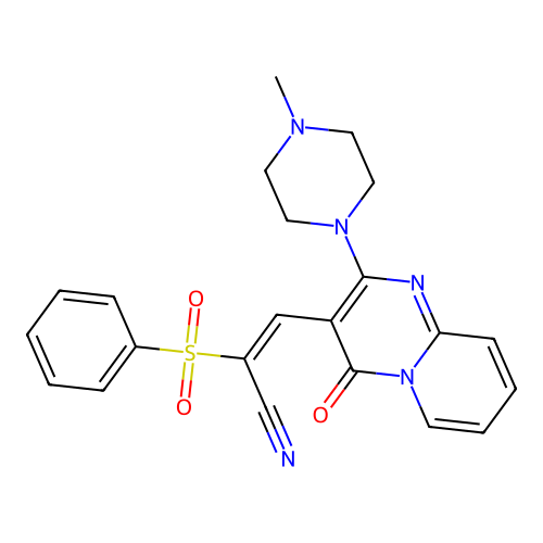 (E)-2-(benzenesulfonyl)-3-[2-(4-methylpiperazin-1-yl)-4-oxopyrido[1,2-a]pyrimidin-3-yl]prop-2-enenitrile structure