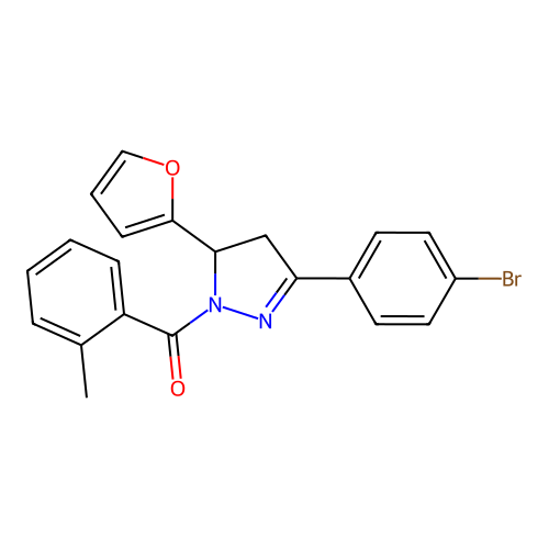 (3-(4-bromophenyl)-5-(furan-2-yl)-4,5-dihydro-1H-pyrazol-1-yl)(o-tolyl)methanone structure