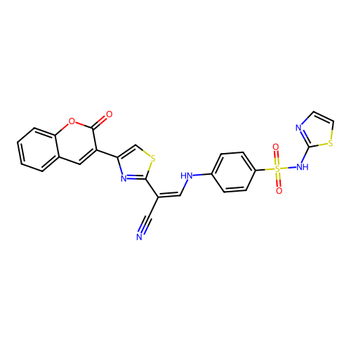 (Z)-4-((2-cyano-2-(4-(2-oxo-2H-chromen-3-yl)thiazol-2-yl)vinyl)amino)-N-(thiazol-2-yl)benzenesulfonamide structure