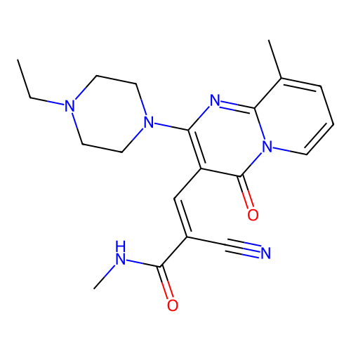 (2E)-2-cyano-3-[2-(4-ethylpiperazin-1-yl)-9-methyl-4-oxo-4H-pyrido[1,2-a]pyrimidin-3-yl]-N-methylprop-2-enamide structure