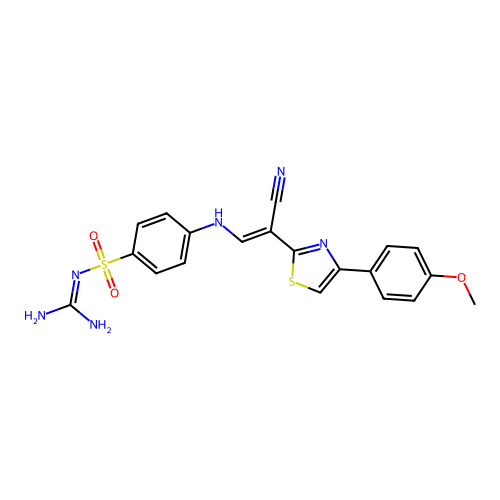 (E)-N-carbamimidoyl-4-((2-cyano-2-(4-(4-methoxyphenyl)thiazol-2-yl)vinyl)amino)benzenesulfonamide structure