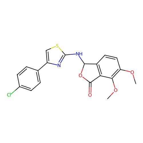 3-((4-(4-chlorophenyl)thiazol-2-yl)amino)-6,7-dimethoxyisobenzofuran-1(3H)-one structure