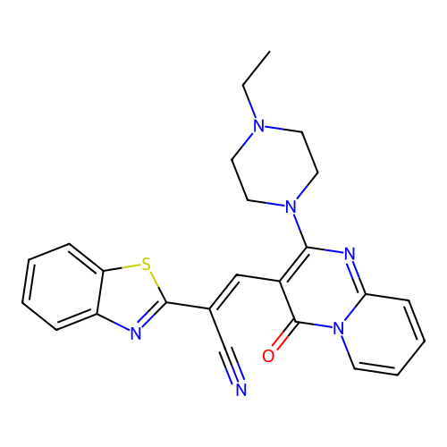 (2E)-2-(1,3-benzothiazol-2-yl)-3-[2-(4-ethylpiperazin-1-yl)-4-oxo-4H-pyrido[1,2-a]pyrimidin-3-yl]prop-2-enenitrile structure