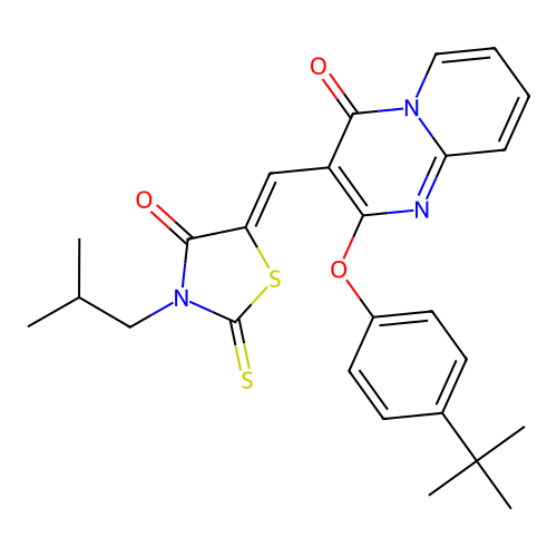 2-(4-tert-butylphenoxy)-3-{(Z)-[3-(2-methylpropyl)-4-oxo-2-thioxo-1,3-thiazolidin-5-ylidene]methyl}-4H-pyrido[1,2-a]pyrimidin-4-one structure