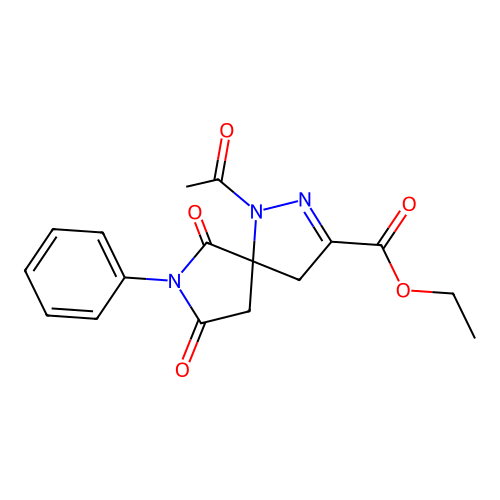 Ethyl 1-acetyl-6,8-dioxo-7-phenyl-1,2,7-triazaspiro[4.4]non-2-ene-3-carboxylate structure