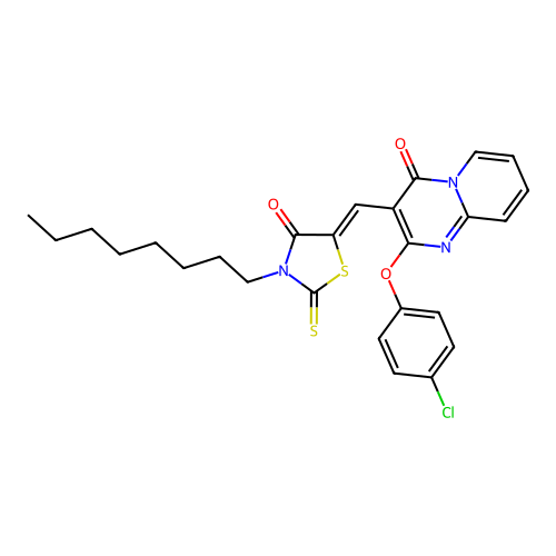 2-(4-chlorophenoxy)-3-[(Z)-(3-octyl-4-oxo-2-thioxo-1,3-thiazolidin-5-ylidene)methyl]-4H-pyrido[1,2-a]pyrimidin-4-one structure