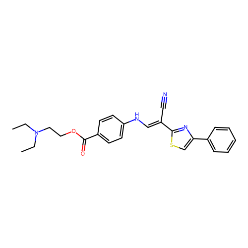 (E)-2-(diethylamino)ethyl 4-((2-cyano-2-(4-phenylthiazol-2-yl)vinyl)amino)benzoate structure