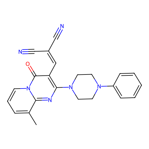 {[9-methyl-4-oxo-2-(4-phenylpiperazin-1-yl)-4H-pyrido[1,2-a]pyrimidin-3-yl]methylidene}propanedinitrile structure