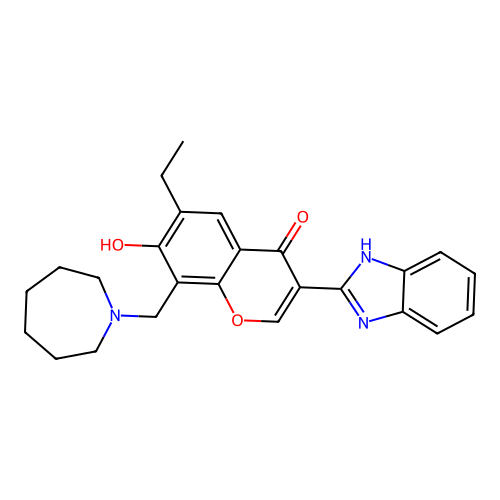 8-(azepan-1-ylmethyl)-3-(1H-benzo[d]imidazol-2-yl)-6-ethyl-7-hydroxy-4H-chromen-4-one structure