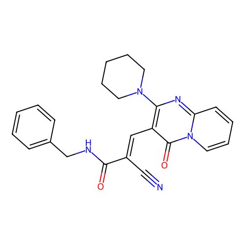 (E)-N-benzyl-2-cyano-3-(4-oxo-2-piperidin-1-ylpyrido[1,2-a]pyrimidin-3-yl)prop-2-enamide structure