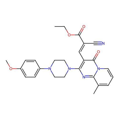 ethyl (2E)-2-cyano-3-{2-[4-(4-methoxyphenyl)piperazin-1-yl]-9-methyl-4-oxo-4H-pyrido[1,2-a]pyrimidin-3-yl}prop-2-enoate structure