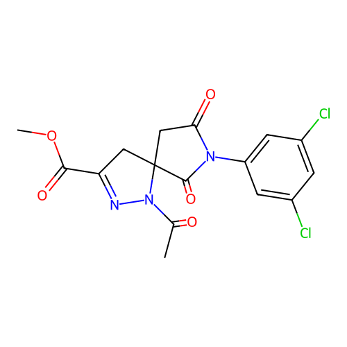 methyl 1-acetyl-7-(3,5-dichlorophenyl)-6,8-dioxo-1,2,7-triazaspiro[4.4]non-2-ene-3-carboxylate structure