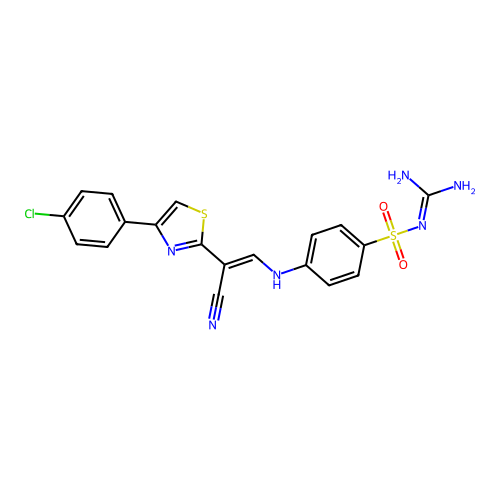 (E)-N-carbamimidoyl-4-((2-(4-(4-chlorophenyl)thiazol-2-yl)-2-cyanovinyl)amino)benzenesulfonamide structure