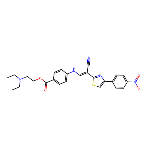 (E)-2-(diethylamino)ethyl 4-((2-cyano-2-(4-(4-nitrophenyl)thiazol-2-yl)vinyl)amino)benzoate structure