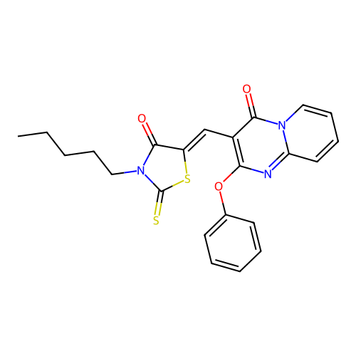 3-[(Z)-(4-oxo-3-pentyl-2-thioxo-1,3-thiazolidin-5-ylidene)methyl]-2-phenoxy-4H-pyrido[1,2-a]pyrimidin-4-one structure