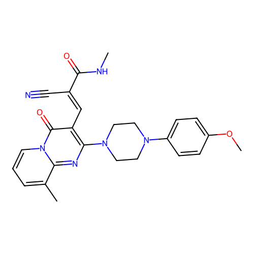 (2E)-2-cyano-3-{2-[4-(4-methoxyphenyl)piperazin-1-yl]-9-methyl-4-oxo-4H-pyrido[1,2-a]pyrimidin-3-yl}-N-methylprop-2-enamide structure