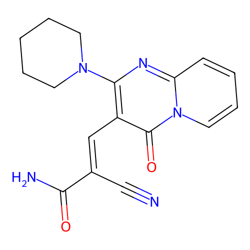 (2E)-2-cyano-3-[4-oxo-2-(piperidin-1-yl)-4H-pyrido[1,2-a]pyrimidin-3-yl]prop-2-enamide structure