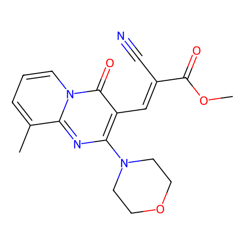 (E)-methyl 2-cyano-3-(9-methyl-2-morpholino-4-oxo-4H-pyrido[1,2-a]pyrimidin-3-yl)acrylate structure