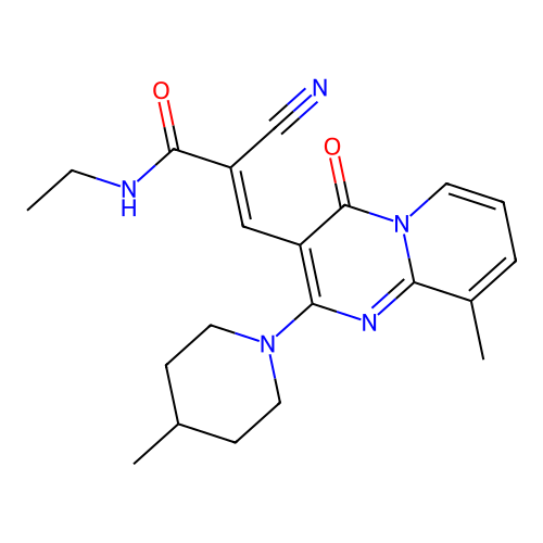 (2E)-2-cyano-N-ethyl-3-[9-methyl-2-(4-methylpiperidin-1-yl)-4-oxo-4H-pyrido[1,2-a]pyrimidin-3-yl]prop-2-enamide structure
