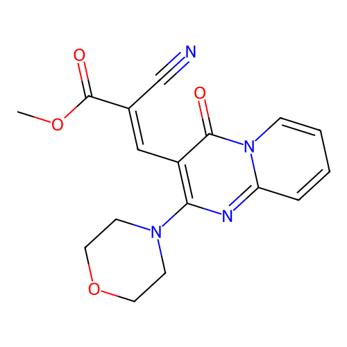 (E)-methyl 2-cyano-3-(2-morpholino-4-oxo-4H-pyrido[1,2-a]pyrimidin-3-yl)acrylate structure