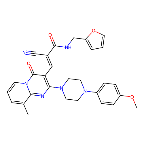 (2E)-2-cyano-N-(furan-2-ylmethyl)-3-{2-[4-(4-methoxyphenyl)piperazin-1-yl]-9-methyl-4-oxo-4H-pyrido[1,2-a]pyrimidin-3-yl}prop-2-enamide structure