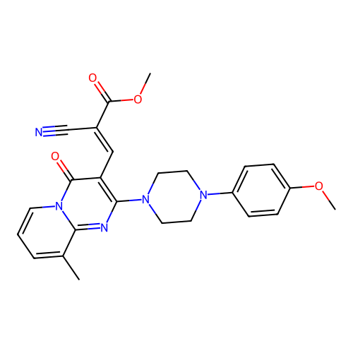 (E)-methyl 2-cyano-3-(2-(4-(4-methoxyphenyl)piperazin-1-yl)-9-methyl-4-oxo-4H-pyrido[1,2-a]pyrimidin-3-yl)acrylate structure