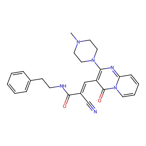 (2E)-2-cyano-3-[2-(4-methylpiperazin-1-yl)-4-oxo-4H-pyrido[1,2-a]pyrimidin-3-yl]-N-(2-phenylethyl)prop-2-enamide structure