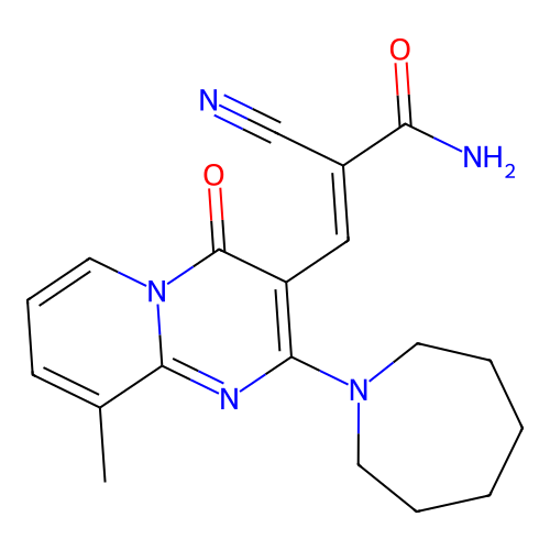 (E)-3-[2-(azepan-1-yl)-9-methyl-4-oxopyrido[1,2-a]pyrimidin-3-yl]-2-cyanoprop-2-enamide structure