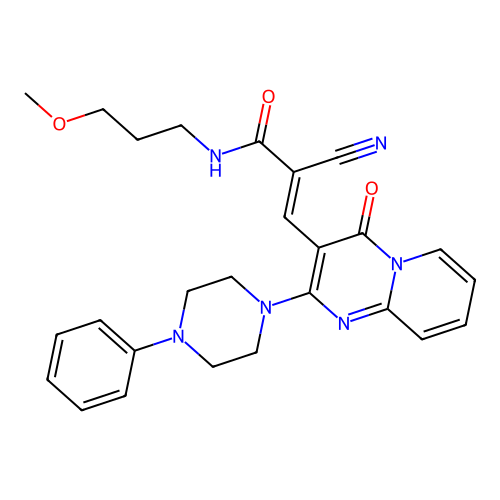 (E)-2-cyano-N-(3-methoxypropyl)-3-[4-oxo-2-(4-phenylpiperazin-1-yl)pyrido[1,2-a]pyrimidin-3-yl]prop-2-enamide structure