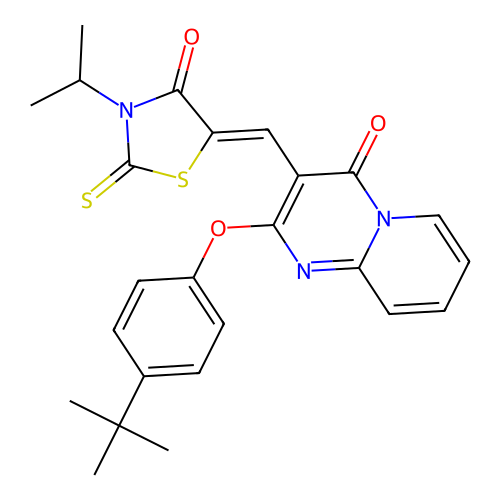 2-(4-tert-butylphenoxy)-3-{(Z)-[4-oxo-3-(propan-2-yl)-2-thioxo-1,3-thiazolidin-5-ylidene]methyl}-4H-pyrido[1,2-a]pyrimidin-4-one structure