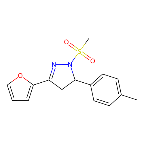 3-(furan-2-yl)-1-(methylsulfonyl)-5-(p-tolyl)-4,5-dihydro-1H-pyrazole structure