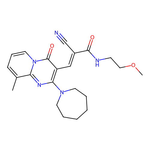 (2E)-3-[2-(azepan-1-yl)-9-methyl-4-oxo-4H-pyrido[1,2-a]pyrimidin-3-yl]-2-cyano-N-(2-methoxyethyl)prop-2-enamide structure
