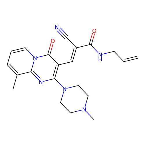 (2E)-2-cyano-3-[9-methyl-2-(4-methylpiperazin-1-yl)-4-oxo-4H-pyrido[1,2-a]pyrimidin-3-yl]-N-(prop-2-en-1-yl)prop-2-enamide structure