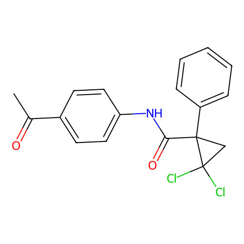 N-(4-acetylphenyl)-2,2-dichloro-1-phenylcyclopropane-1-carboxamide structure