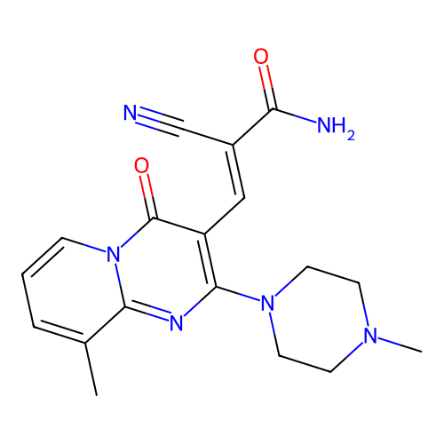 (2E)-2-cyano-3-[9-methyl-2-(4-methylpiperazin-1-yl)-4-oxo-4H-pyrido[1,2-a]pyrimidin-3-yl]prop-2-enamide structure