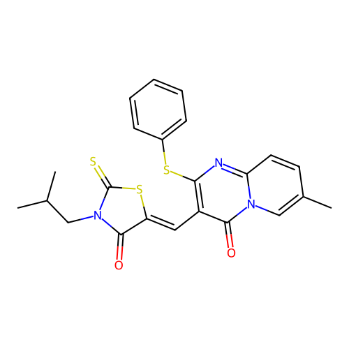 (Z)-3-isobutyl-5-((7-methyl-4-oxo-2-(phenylthio)-4H-pyrido[1,2-a]pyrimidin-3-yl)methylene)-2-thioxothiazolidin-4-one structure