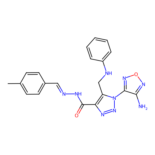 (E)-1-(4-amino-1,2,5-oxadiazol-3-yl)-N'-(4-methylbenzylidene)-5-((phenylamino)methyl)-1H-1,2,3-triazole-4-carbohydrazide structure