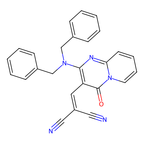 {[2-(dibenzylamino)-4-oxo-4H-pyrido[1,2-a]pyrimidin-3-yl]methylidene}propanedinitrile structure