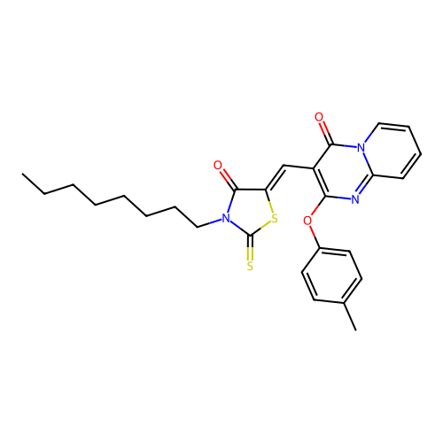 2-(4-methylphenoxy)-3-[(Z)-(3-octyl-4-oxo-2-thioxo-1,3-thiazolidin-5-ylidene)methyl]-4H-pyrido[1,2-a]pyrimidin-4-one structure