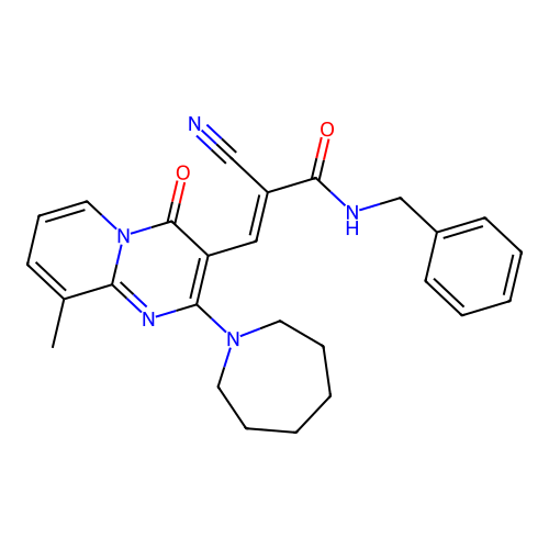 (2E)-3-[2-(azepan-1-yl)-9-methyl-4-oxo-4H-pyrido[1,2-a]pyrimidin-3-yl]-N-benzyl-2-cyanoprop-2-enamide structure