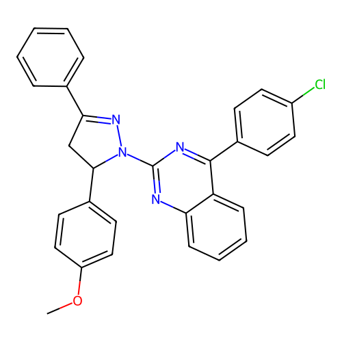 4-(4-chlorophenyl)-2-[3-(4-methoxyphenyl)-5-phenyl-3,4-dihydropyrazol-2-yl]quinazoline structure