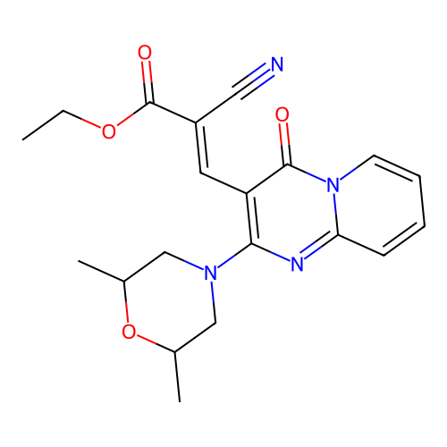 (E)-ethyl 2-cyano-3-(2-(2,6-dimethylmorpholino)-4-oxo-4H-pyrido[1,2-a]pyrimidin-3-yl)acrylate structure