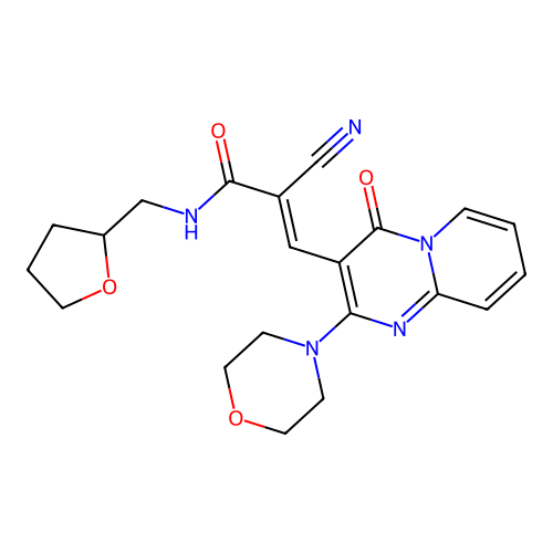 (2E)-2-cyano-3-[2-(morpholin-4-yl)-4-oxo-4H-pyrido[1,2-a]pyrimidin-3-yl]-N-(tetrahydrofuran-2-ylmethyl)prop-2-enamide structure