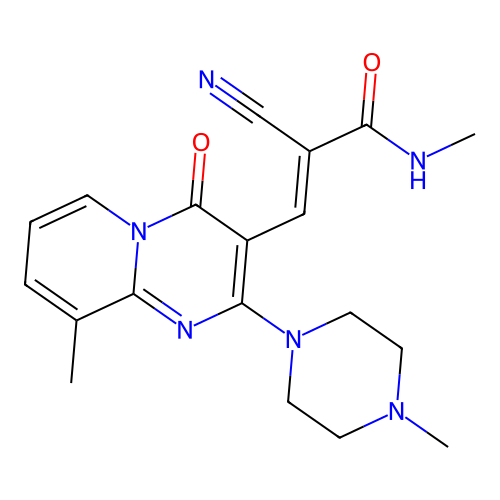 (2E)-2-cyano-N-methyl-3-[9-methyl-2-(4-methylpiperazin-1-yl)-4-oxo-4H-pyrido[1,2-a]pyrimidin-3-yl]prop-2-enamide structure