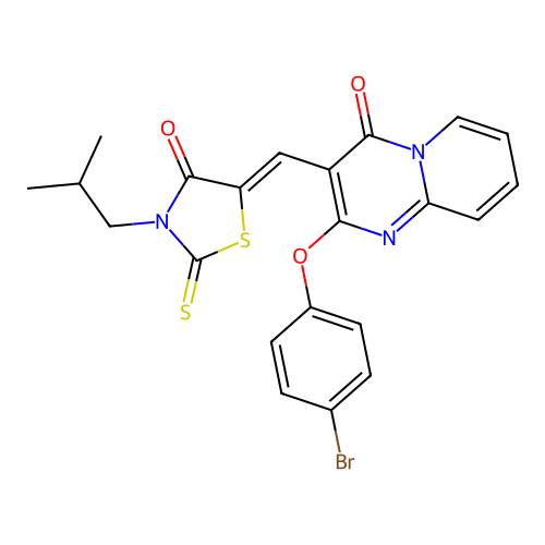 2-(4-bromophenoxy)-3-{(Z)-[3-(2-methylpropyl)-4-oxo-2-thioxo-1,3-thiazolidin-5-ylidene]methyl}-4H-pyrido[1,2-a]pyrimidin-4-one structure