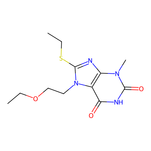 7-(2-Ethoxy-ethyl)-8-ethylsulfanyl-3-methyl-3,7-dihydro-purine-2,6-dione structure