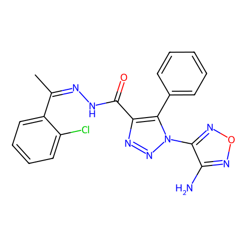 (Z)-1-(4-amino-1,2,5-oxadiazol-3-yl)-N'-(1-(2-chlorophenyl)ethylidene)-5-phenyl-1H-1,2,3-triazole-4-carbohydrazide structure